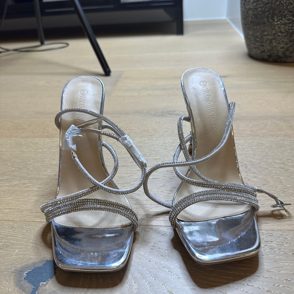 Wild Diva Silver Strappy Heels